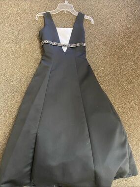Girls Black A-Line Formal Dress with Beaded Waist